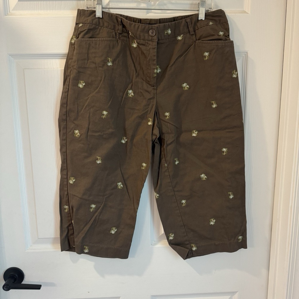 Counterparts Petite Womens 16P  Tropical Pull On Pants Pineapple Stretch Cropped